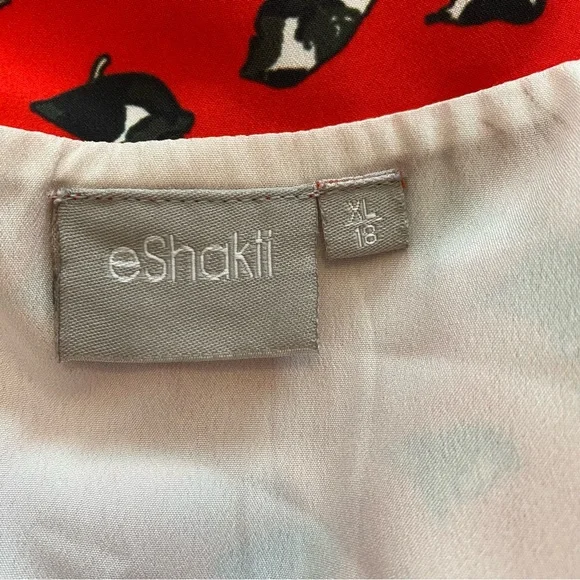 eShakti Red Midi Dress with Black Floral Pattern - Picture 9 of 14